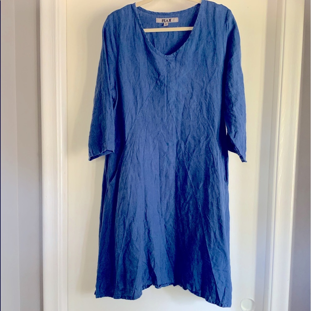 Flax Linen Blue Dress Medium